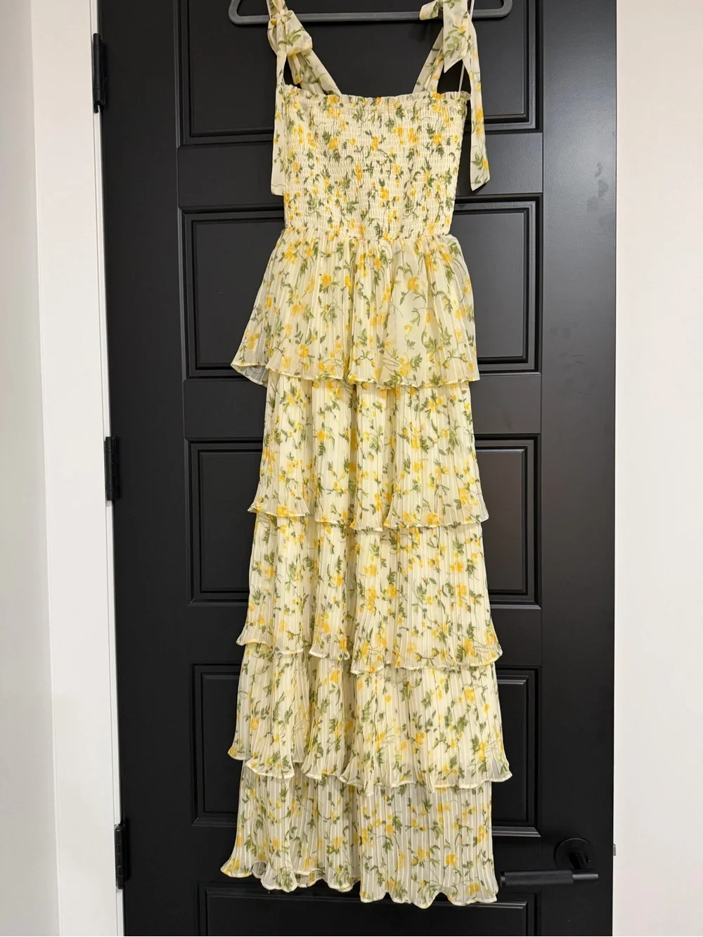 Socialite XS Floral Smocked Tiered Maxi Dress Tie Straps